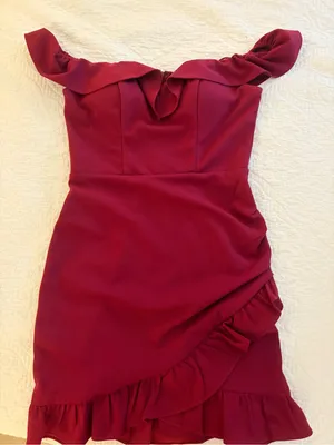 City Studio One-Shoulder Ruffle Cocktail Dress in Burgundy thumbnail 1