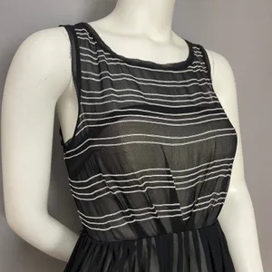 Anthropologie Hitherto Silk Dress Stripes Retro Sleeveless Fit‎ and Flare Black thumbnail 17