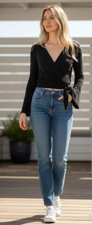 Abercrombie & Fitch Black Knit Tie V-Neck Long Sleeve Wrap Crop Top Blouse Sz S thumbnail 1
