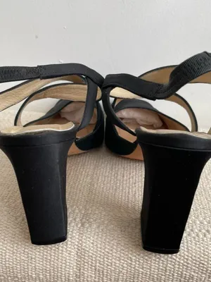 Vintage 90s Womens Satin Square Toe Ballerina Style Heels Size 7.5 Black thumbnail 4