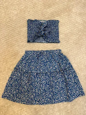 Zaful Blue Floral Skirt Set thumbnail 1