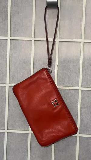 Vintage Y2K Kate Spade Logo‎ Leather Red Orange Zip Small Wristlet Wallet thumbnail 1