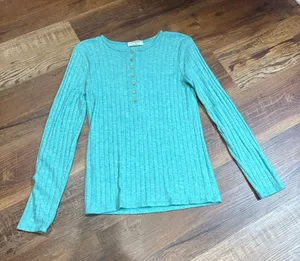 Ribbed ZENANA Long Sleeve Top - Teal thumbnail 1