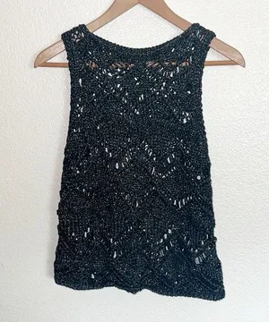 Express Y2K Black Crochet Tank Top Vest Top thumbnail 1