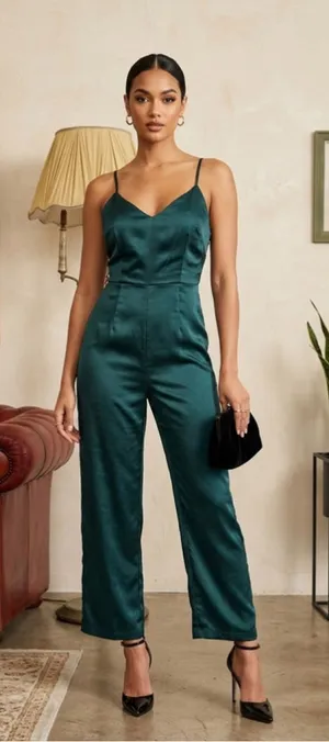 Lulus Emerald Green Satin Sleeveless Wide Leg Jumpsuit Size Small thumbnail 1
