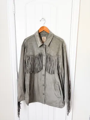 Free People Fringe Out Vegan Suede Jacket Gray Size XL NEW thumbnail 3
