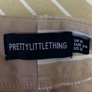 PrettyLittleThing Tan Khaki Beige Striped Patchwork Trouser Dress Pants Size 2 thumbnail 5