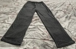 Grey Super Soft Wide Leg Pull On Lounge Drawstring Pants, size L thumbnail 1