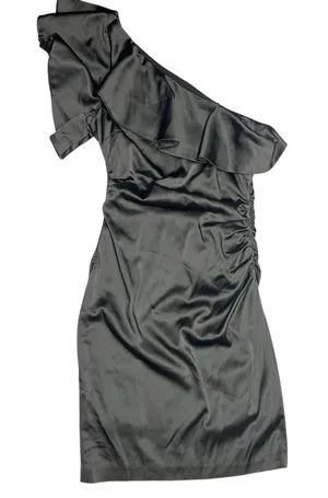 Maggy London One Shoulder Ruffel Top Cocktail Dress Size 6, Olive Green thumbnail 1