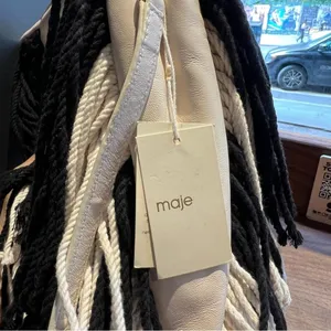 Maje M Bag in Leather and Bicolor Knit Black White Stripe Satchel NWT thumbnail 8