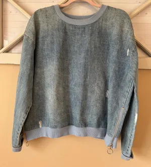 FATE‎ Distressed Denim Sweatshirt, Size large Blue thumbnail 1