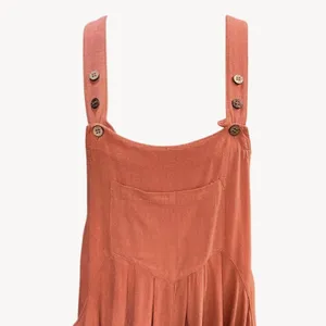 Anrabess S Linen Wide Leg Jumpsuit Rust Orange Boho Summer Overalls Vacationwear thumbnail 5