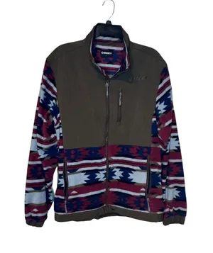 Hooey Women's Sweater Aztec Print Full Zip Ride-Tight Elastic Cuffs Brown‎ Large thumbnail 1