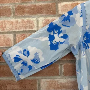 Gretchen Scott Cotton Tunic Shirt Women’s Medium Blue Beaded Floral Embellished thumbnail 4