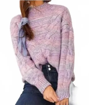 Maeve Anthropologie Rachel Textured Knit Mock Neck Sweater Lavender Women Medium thumbnail 1