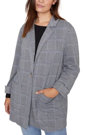 Sanctuary Anthropologie Blazer Womens XL Long Jacket Pockets Houndstooth Button thumbnail 1