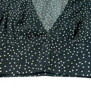 Lulus Women's L Love Always Forest Green‎ Polka Dot Long Sleeve Crop Top Cropped thumbnail 3