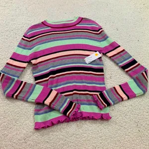 BP Nordstrom pink striped light weight frill sweater thumbnail 2