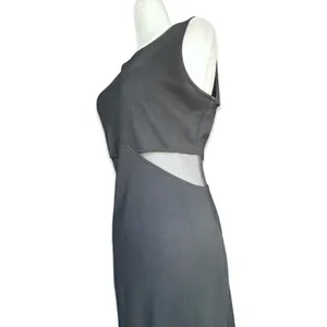 Vintage Black Mesh Cutout Maxi Dress Sleeveless Bodycon Column Gown Minimalist‎ thumbnail 5