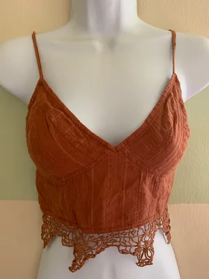 FP One Crochet Lace Bottom Boho Cropped Tank Bralette thumbnail 1