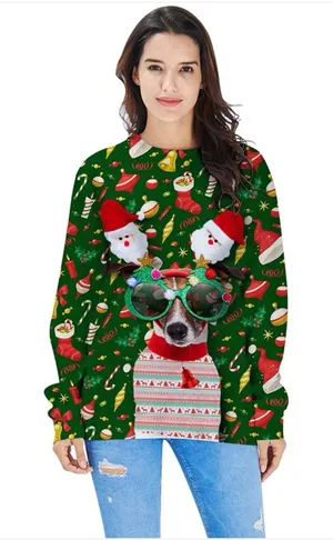 Sunglasses Dog Ugly Christmas Pullover Women’s M New thumbnail 1