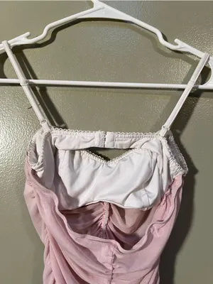 Women's Ruched Corset Cami Tank Top Light Pink White Semi-Sheer Sweetheart Neck thumbnail 7