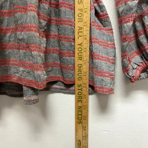 Madewell Shirt Women's Large Grey Red Striped VNeck Long Sleeve Cotton Blend thumbnail 7