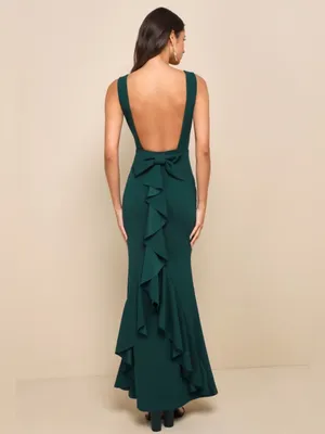 Lulus NWT Women XL Emerald Exquisite Refinement Backless Bow Ruffled Maxi Dress thumbnail 2