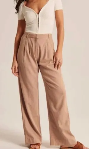 NWT Abercrombie & Fitch Linen Blend Wide Leg Trouser Pants Brown Size XXS‎ Short thumbnail 1