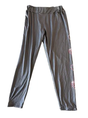 Women's Long Grey and Pink Heart Theme Pull On Elastic Wasit Straight Leg Pants thumbnail 1