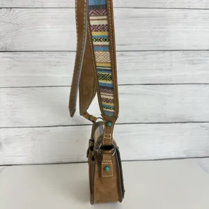 Tony Lama Woven Accent Colorful SaddleBag Leather Southwestern Crossbody‎ Purse thumbnail 6