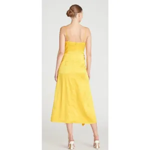 NWT AMUR Leena Pleated Ruffe Satin Maxi Slip Dress in Tuscany Yellow Sz. 12 thumbnail 3