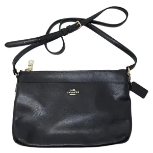 Coach Black Crossgrain Leather Crossbody Bag Gold Hardware Slim Messenger thumbnail 1
