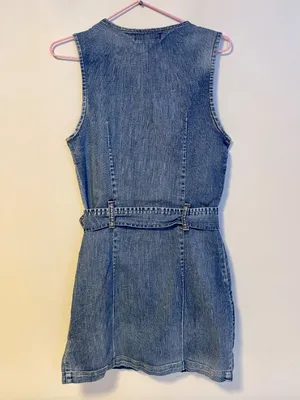 Rewash 90s Y2K Sleeveless Tank Full Zip Belted Denim Mini Dress Womens Small thumbnail 2