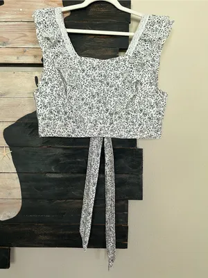 American Eagle Outfitters Floral Tie Open-Back Ruffle Crop Top Lace Eyelet Trim thumbnail 2