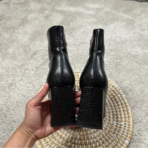 Billini Women’s Alden Boots Booties Block Heels Zip Side Party in Black Croco 7 thumbnail 7