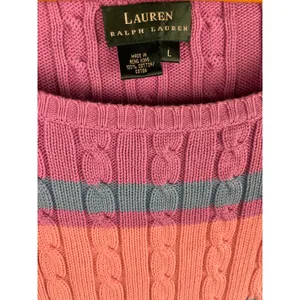 Vintage Lauren by Ralph Lauren Cable Knit Boat Neck Striped Sweater‎ Size Large thumbnail 7