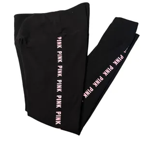 PINK by Victoria's Secret High Waisted Black Leggings Logo on sides SZ Small thumbnail 1