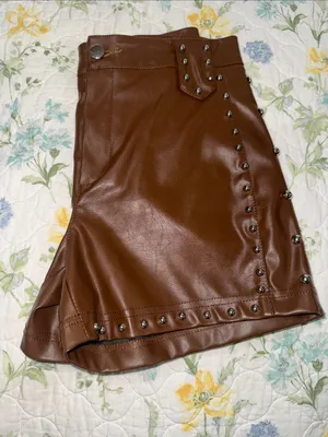 Brown Faux Leather High-Waist Studded Shorts thumbnail 5