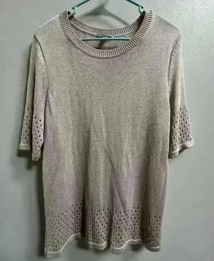 COS Women’s Short Sleeve Knit Summer Sweater‎ Beige Cream Cutout Minimalist M thumbnail 1