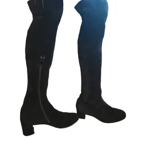 Italian Suede Black Knee High Boots Size 8.5 - Short Heel thumbnail 3