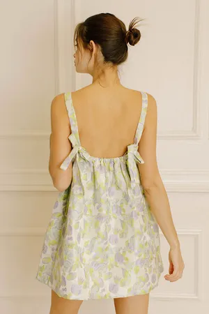 Storia Brocade Print Floral / Leaf Detail Ribbon Strap A-Line Babydoll Dress thumbnail 2