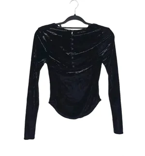 Revolve Black Velvet Cowl Neck Button Back Cropped Top thumbnail 4
