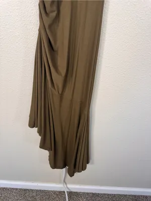 Daily Practice Olive Green Ruched Asymmetrical Midi Dress Womens XXS Casual thumbnail 5