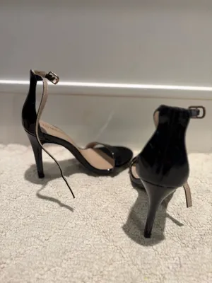 Black Patent Stiletto Heels Ankle Strap Open Toe Sandals Size 6 thumbnail 3