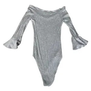 Abercrombie Fitch Gray Ribbed Off Shoulder Bell Sleeve Bodysuit Womens S thumbnail 4