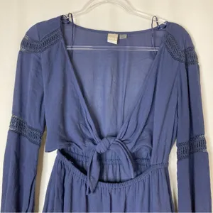 Roxy Navy Blue Long Sleeve Tie Front Beachy Mini Dress Womens XS thumbnail 2