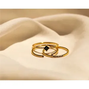 NEW Women's‎ Dainty 14k Gold Plated S925 Black Melee Diamond Ring Size 5.5 thumbnail 11