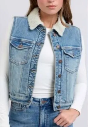 Judy Blue Shearling Lined Denim Vest small‎ layered streetwear transitional thumbnail 1