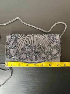 Y2K Beaded Clutch Handbag Gray Purple Evening Formalwear Purse La Regale Classic thumbnail 9